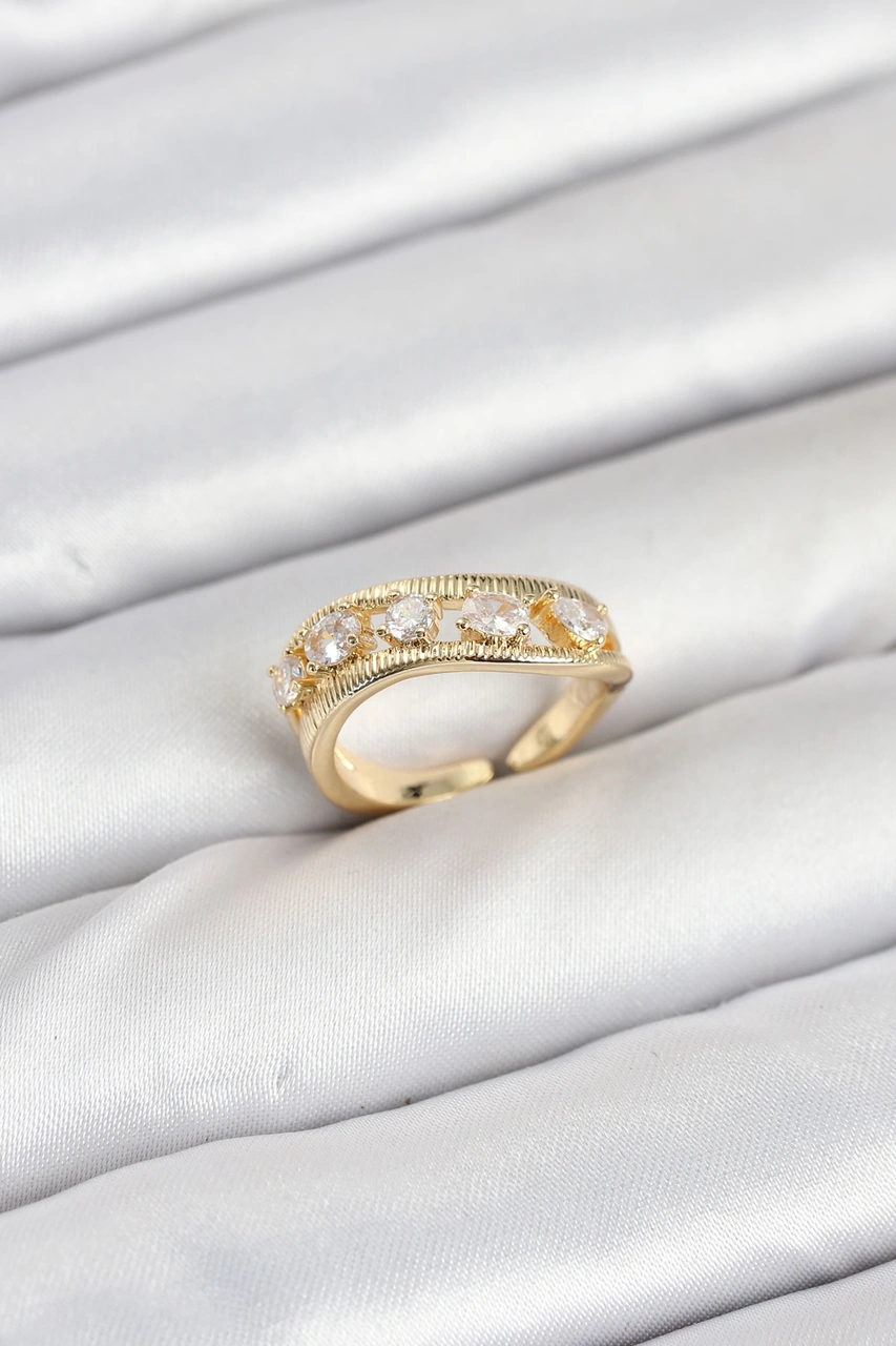 Pirinç Gold Renk Zirkon Taşlı Kadın Yüzük Altın 28769406