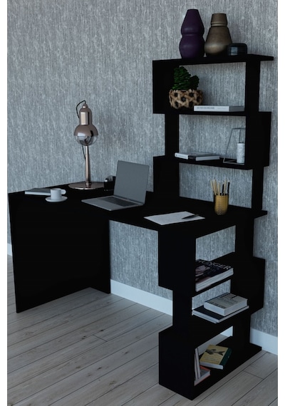 Moonlife Okyanus Kitaplıklı Çalışma Masası Siyah