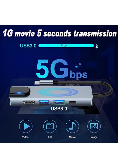 Speeduf Type C Hub Çoklu Bağlantı Noktalı Adaptör, 5'i 1 Arada