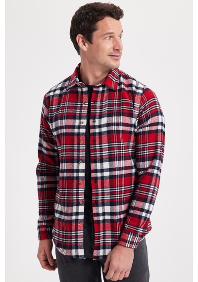 Tudors Erkek Slim Fit Dar Kesim Kareli Kışlık Oduncu Gömlek-42340 Kırmızı