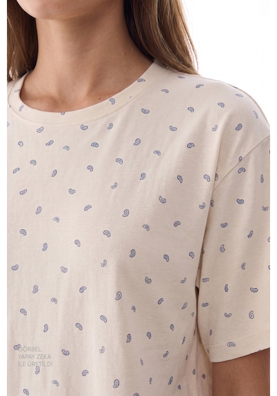 Penti Gardenya Hallie Şal Desenli Kısa Kollu Pantolon Pijama Takımı Ekru