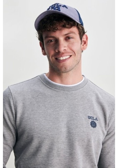 Ucla Valley Gri Bisiklet Yaka Baskılı Standard Fit Erkek Sweatshirt Gri