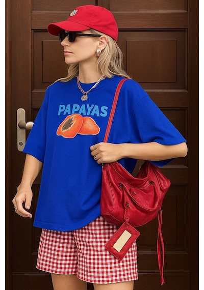 Papayas Baskılı Unisex Tshırt Saks Mavisi