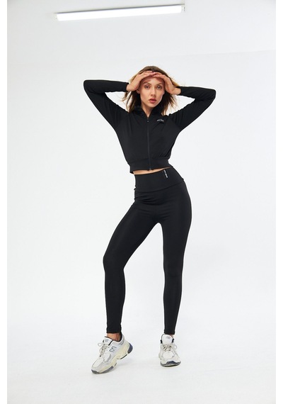 Lesa Wear İçi Polarlı Yumuşacık Şardonlu Kaşkorse Crop Likralı Hırka Siyah