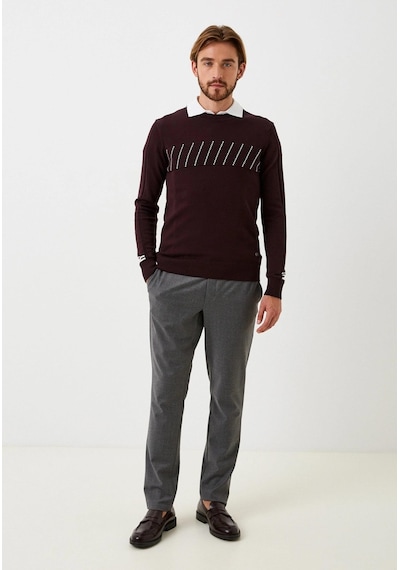Erkek Triko Bordo Bisiklet Yaka Desenli Slim Fit Pamuklu Kazak Ncs Jeans 3725-bordo Bordo