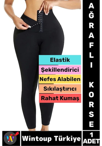 Wintoup Gündelik Spor Alt Karın Bel Sıkılaştıran Güçlendiren Toparlayan Elastik Konforlu Ağraflı Korse Tayt Siyah