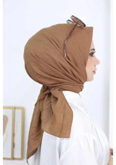 Melodi Scarf Kadın Tesettür Pratik Bambu Kraş Eşarp Camel Camel