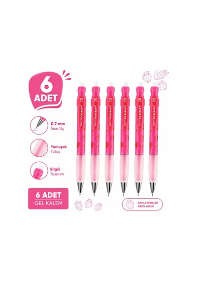 Deep Versatil Kalem 0.7 Mm Fosforlu Pembe Çilek 6'lı Paket