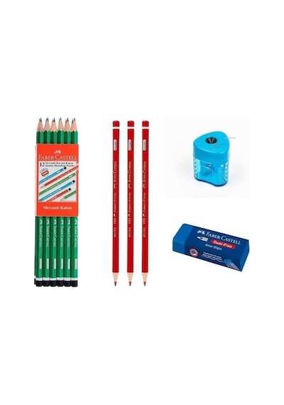 Faber-Castell 12 Li Kurşun Kalem+ 3 Kırmızı Kalem+ Silgi+ Kalemtr