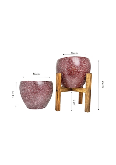 Bitki Tasarımı Ev Dekorasyon Bordo Granit Toprak Saksı Saksılık Salon Çiçeklik İkili Set Ayaksız - 4 Ayaklı- 15 CM
