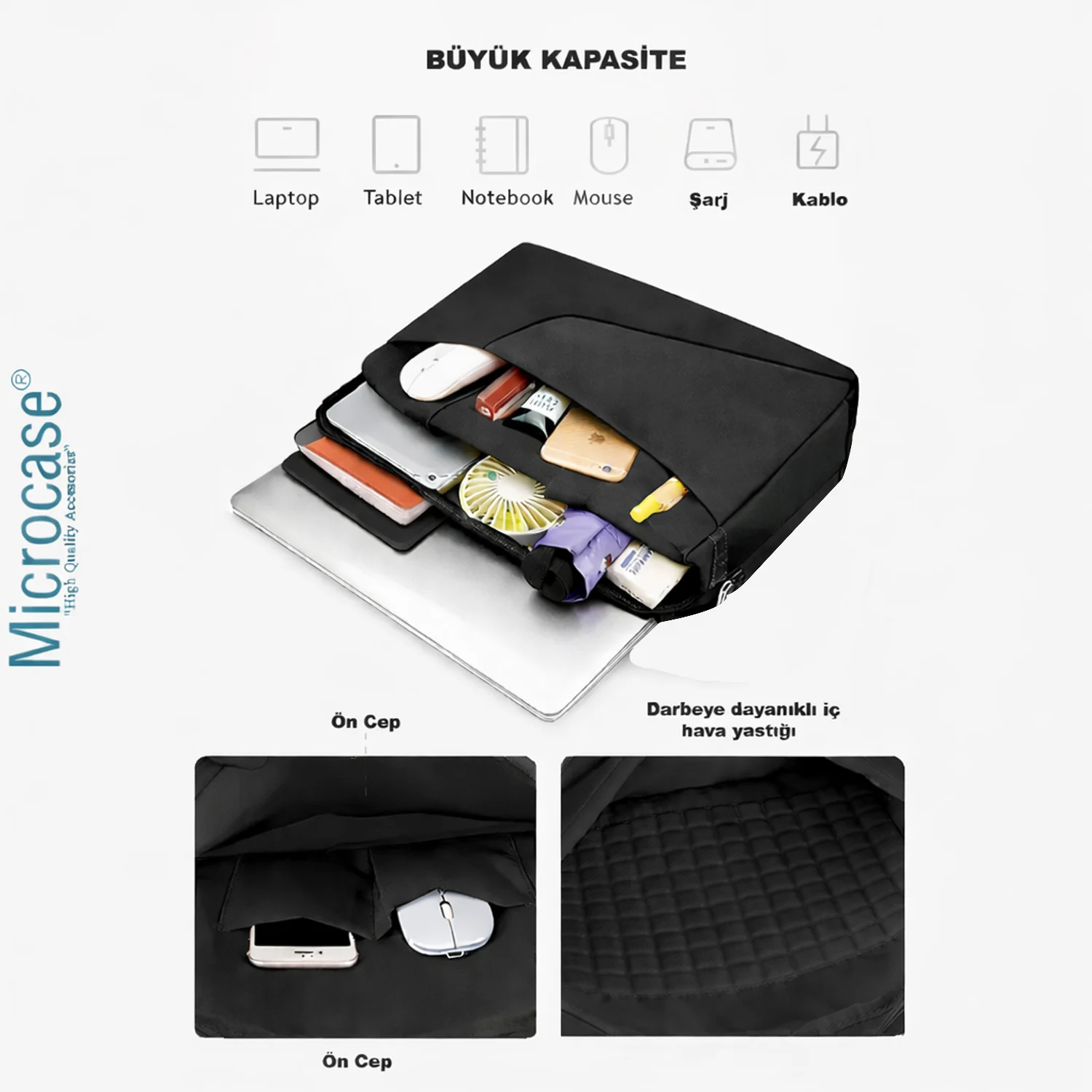 Microcase Honor Pad X8b 11 İnch İle Uyumlu Macbook Laptop Çantası 2 Bölmeli Siyah Al5559