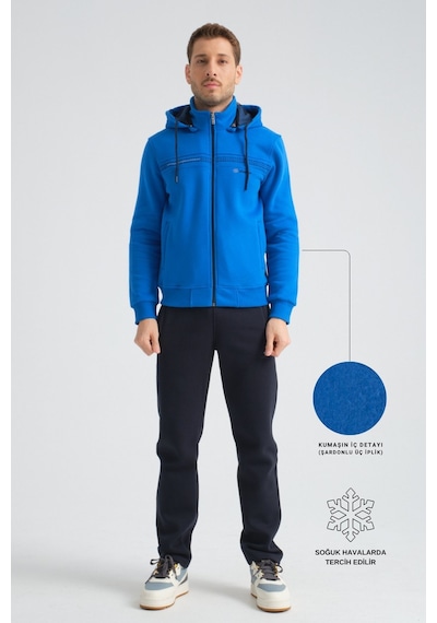 Shooter Sportswear Shooter Erkek Premium Kışlık Eşofman Takımı Regular Kapüşonlu Saks Mavi