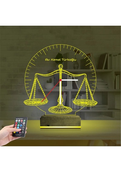 Luvivia Avukat Hediye Terazi Hukuk Tema Kişiye Özel Saatli 3d Lamba - Masa Gece Lambası Şeffaf