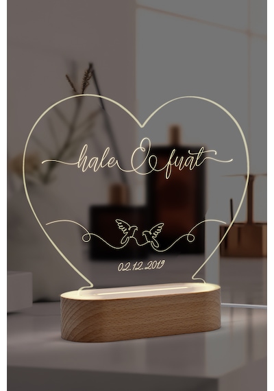 Çiftler İçin Güvercin Motifli Kişiye Özel Led Gece Lambası Masif Ahşap Tabanlı Usb Kablolu Pleksi Led Gece Lambası Çiftler İçin Güvercin Motifli Kişiye Özel Led Gece Lambası Masif Ahşap Tabanlı Usb Kablolu Pleksi Led Gece Lambası