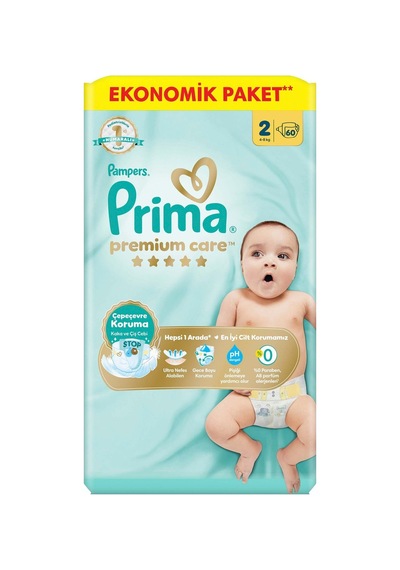 Prima Bebek Bezi Premium Care 2 Beden 60'lı 4-8 Kg Ekonomik Paket - 4 Adet Tarı 2 Numara