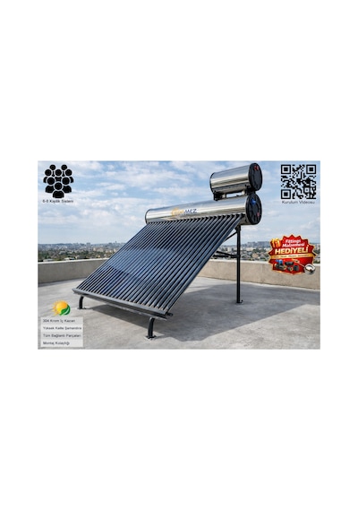 Solar 30x Krom Basınçlı Vakum Tüplü Güneş Enerji Sıcak Su Sistemi Kapalı Devre Basınçlı