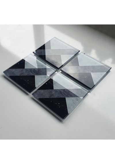 Decorita Cam Bardak Altlığı Hibrit Mermer 4'lü Takım 10 x 10 CM Çok Renkli