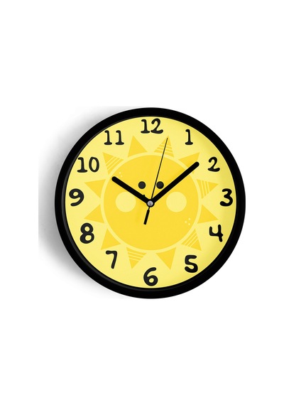 Sevimli Güneş Çocuk Odası Modern Duvar Saati - 25cm - Önü Camlı Siyah Kasa - Sessiz Mekanizma-jh0263 Siyah