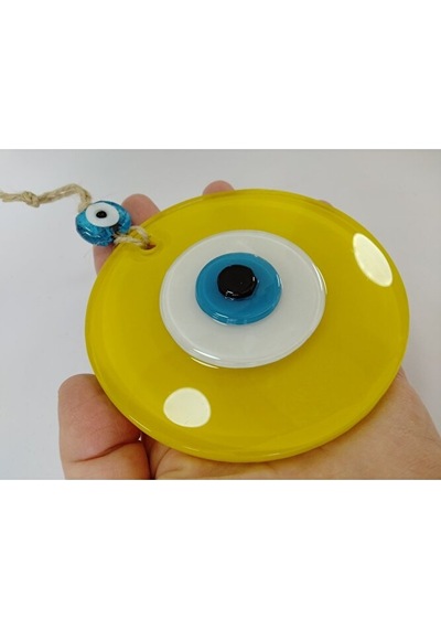 Opak Sarı Nazar Boncuğu 10 Cm El Yapımı Cam Duvar Dekoru Hediyeli