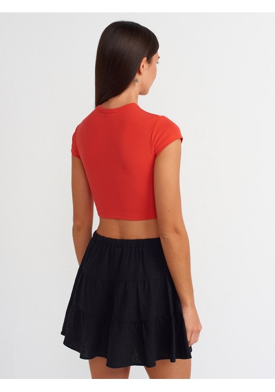 Dilvin Vücuda Oturan Crop Top Kırmızı