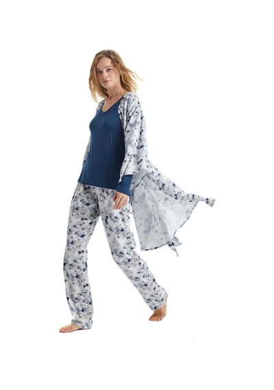 Blackspade Kadın Uzun Kol V Yaka Lacivert Pijama & Sabahlık Takım 51224-51227 001