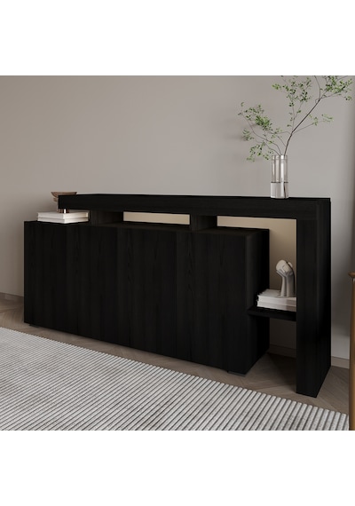 İnarch Dizayn Beliz Led Işıklı Modern Konsol 170 Cm, 4 Kapaklı Ve İç Raflı Depolama, Tasarım Siyah İnarch Dizayn Beliz Led Işıklı Modern Konsol 170 Cm, 4 Kapaklı Ve İç Raflı Depolama, Tasarım Siyah