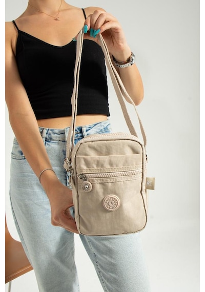 Baginn Mini Postacı Çanta Telefon Çantası 22 12 Cm Çapraz Askılı Omuz Çantası Günlük Hafif Çanta Krem