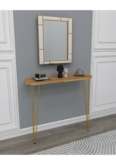 80x18 Dresuar Antre Hol Dekorasyon Ürünleri Altın Model Çam Gold Elips, One Size