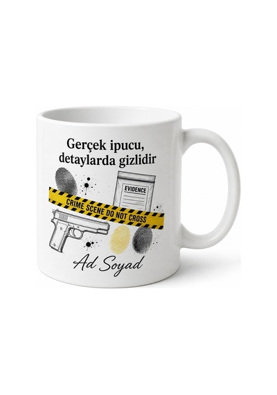Polisiye Edebiyat Suç Mahalli Dedektif Temalı Baskılı Porselen Kupa Bardak Hediye Beyaz / Çok Renkli