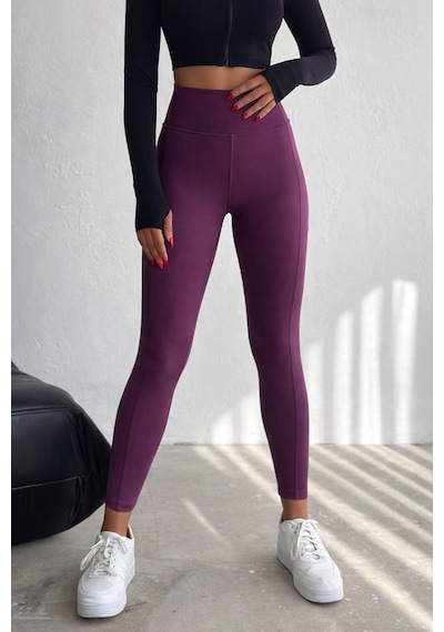 Balenbi Haute Kadın Yüksek Bel Toparlayıcı Çift Cepli Leggings Fitness Tayt 1092 Mürdüm