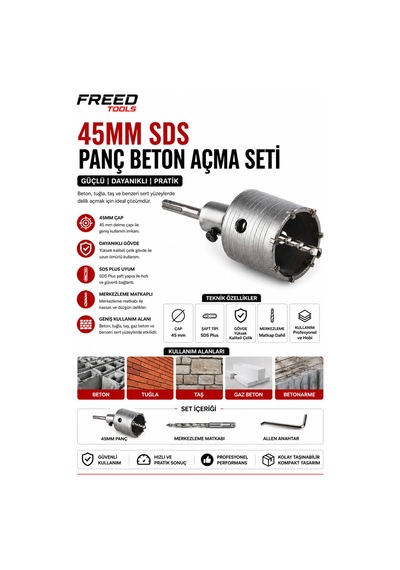 45 Mm Sds Plus Panç Beton Açma Seti Tuğla Ve Duvar Delme