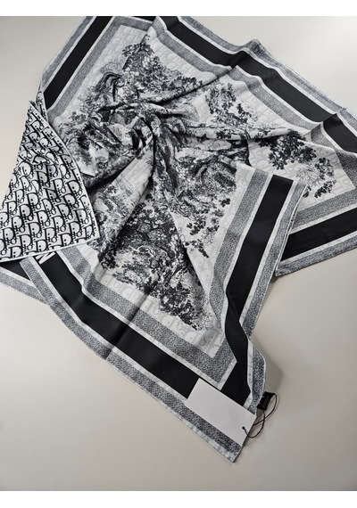 Miorel Scarfs Safari Tema Çift Taraflı Vual İpek Eşarp Silk Scarf Hijab Aksesuar Fular Cd Desen Siyah
