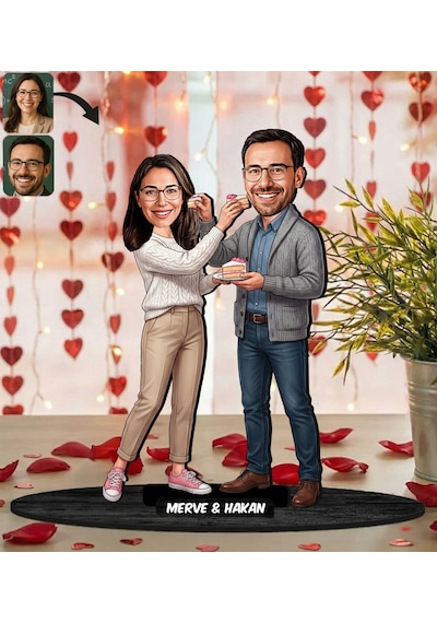 Bk Gift Kişiye Özel Sevgili Karikatürlü Ahşap Biblo -13, Fotoğraftan Karikatür, Sevgililer Günü Hediyesi, Ev Hediyesi Kobitmeyencom36340 Bk Gift