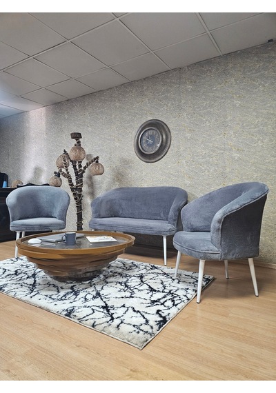 Zafir Teddy Takım Beyaz Boyalı Sivriltme Ayak Çay Seti Koltuk - Berjer , Balkon, Salon, Ofis Gri