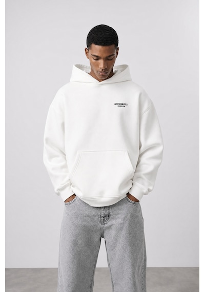 Respire Erkek Absofuckinlutely Baskılı Oversize Hoodie Ekru