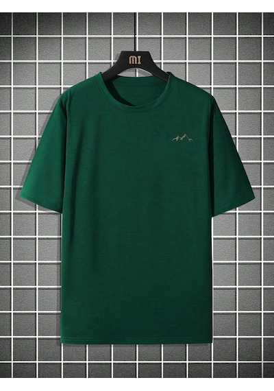 Unisex Dağ Baskılı Oversize Tshirt Yeşil