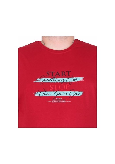Starbattal Erkek Büyük Beden Sıfır Yaka Tişört Start Stop 25178 Bordo Bordo