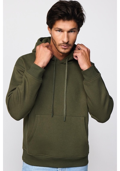 Tudors Oversize Pamuk Kapüşonlu Basıc Yeşil Unisex Sweatshirt-29004-yeşil Yeşil