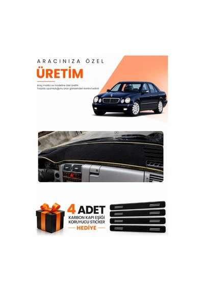 Mercedes W210 E200 1995-2002 Uyumlu Torpido Koruma Örtüsü Oto Kılıfı - Siyah Bej