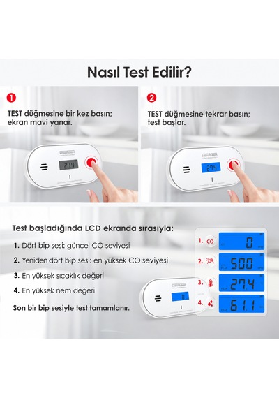 Wisualarm C06 En50291 Karbonmonoksit Dedektörü Sıcaklık Nem Göstergeli
