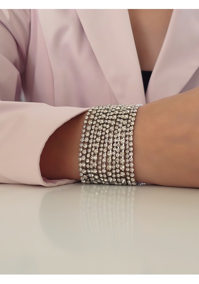Çoklu Döküm Su Yolu Rhinestone Gümüş Renk Kristal Bileklik