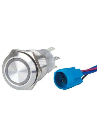12/24V Mavi Led'Li Paslanmaz Çelik Düğme Soketli Aç Kapa Anahtarı Mavi