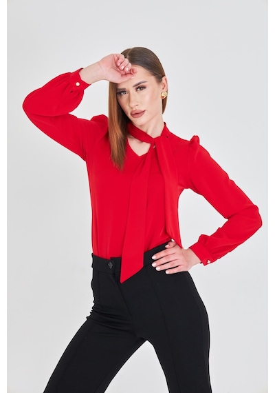 Lovelf Büzgü Kol Fularlı Gömlek Kırmızı