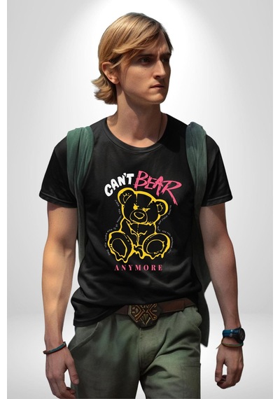 Daha Fazla Dayanamıyorum Teddy Unisex Unisex Siyah Organik Baskılı T-shirt Penye Yüksek Kalite Siyah