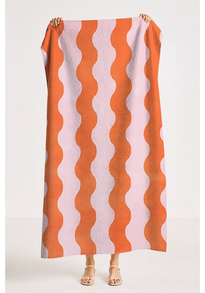 Dalgalı Çizgili Modern Plaj Havlusu - Turuncu Pembe Minimalist Havuz Deniz Hızlı Kuruyan Plaj Örtüsü Yumuşak Mercan Dalgalı Çizgili Modern Plaj Havlusu - Turuncu Pembe Minimalist Havuz Deniz Hızlı Kuruyan Plaj Örtüsü Yumuşak Mercan