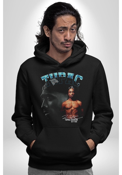 Tupac Müzik Kadın Erkek Siyah Kapüşonlu Sweatshirt Hoodie Siyah