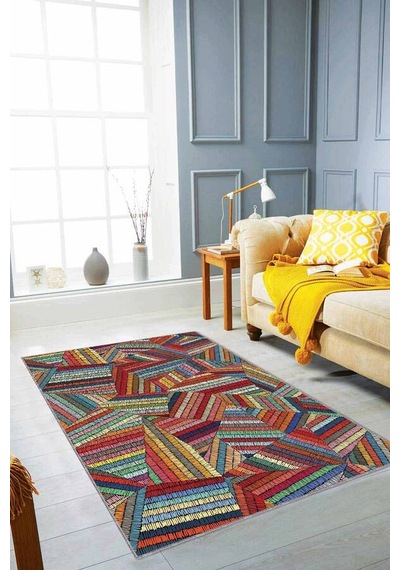 Çok Renkli Colorful Kaymaz Tabanlı Dekoratif Halı Rv259n11