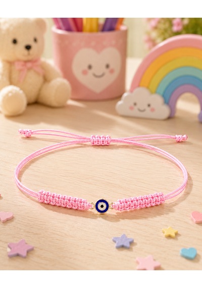 14 Ayar Altın Nazar Boncuklu Çocuk Bilekliği 0.30 Gr 585 Ayar Pembe İpli Ayarlanabilir Bileklik Altın - Pembe