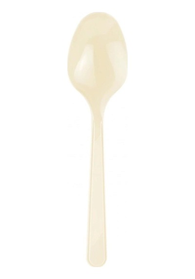 Plastik Krem Renk Kaşık - Parti Davet Piknik Çorba Yemek Kaşığı - 18 Cm. - 25 Adetlik Paket Bej