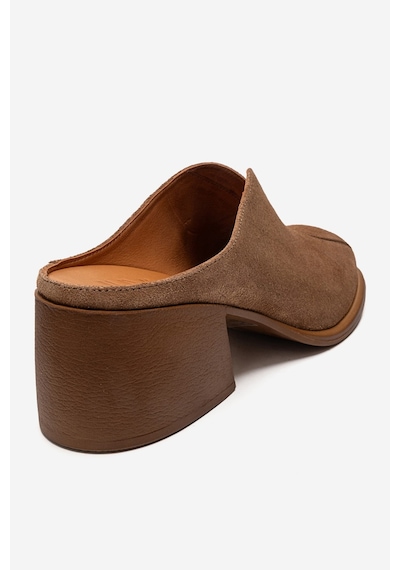 Luvishoes Ardent Taba Süet Hakiki Deri Önü Kapalı Kadın Kalın Topuklu Terlik